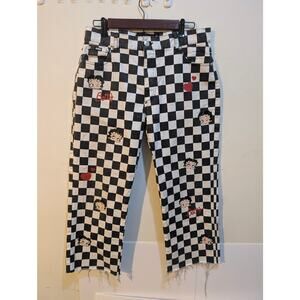 Betty Boop x Minga London UK Checkered Denim Jeans 2000s Y2K Grunge Custom